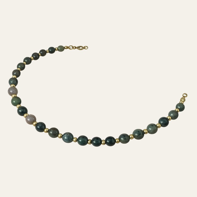 Collar Ágata A. de piedra verde musgo